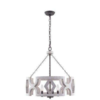 Ocampo 4 - Light Candle Style Drum Chandelier with Wood Accents - Image 0