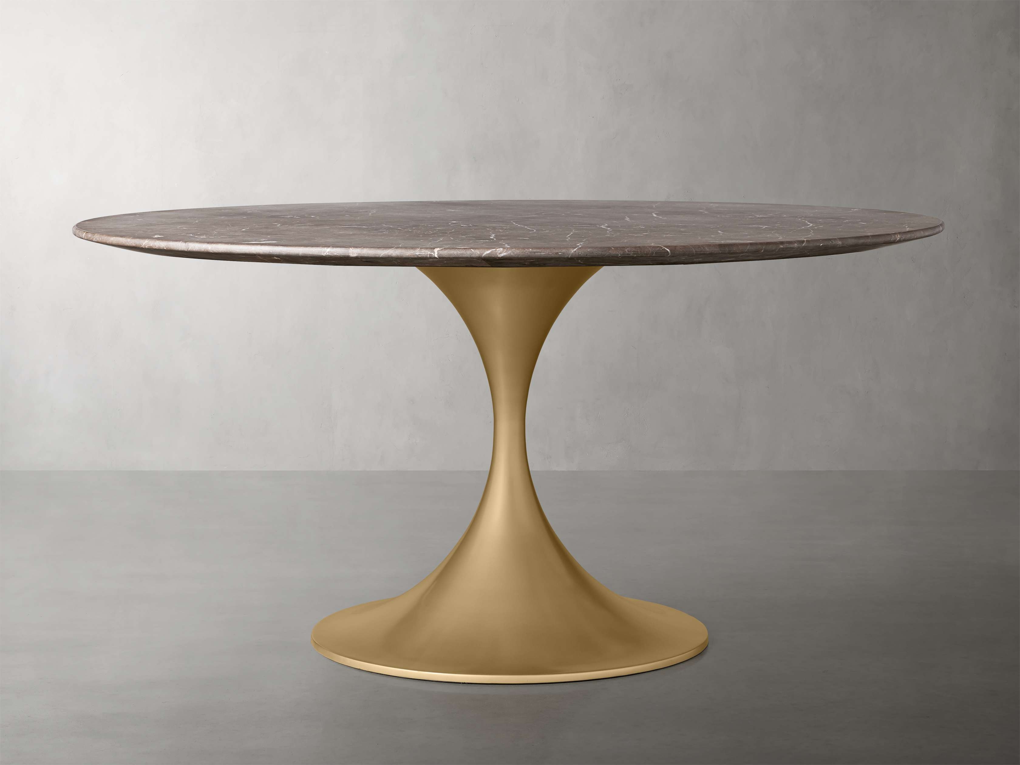 Saint Germain Round Dining Table with Launette Base Stone 54" in Brown  Espresso/Antique Brass - Image 0