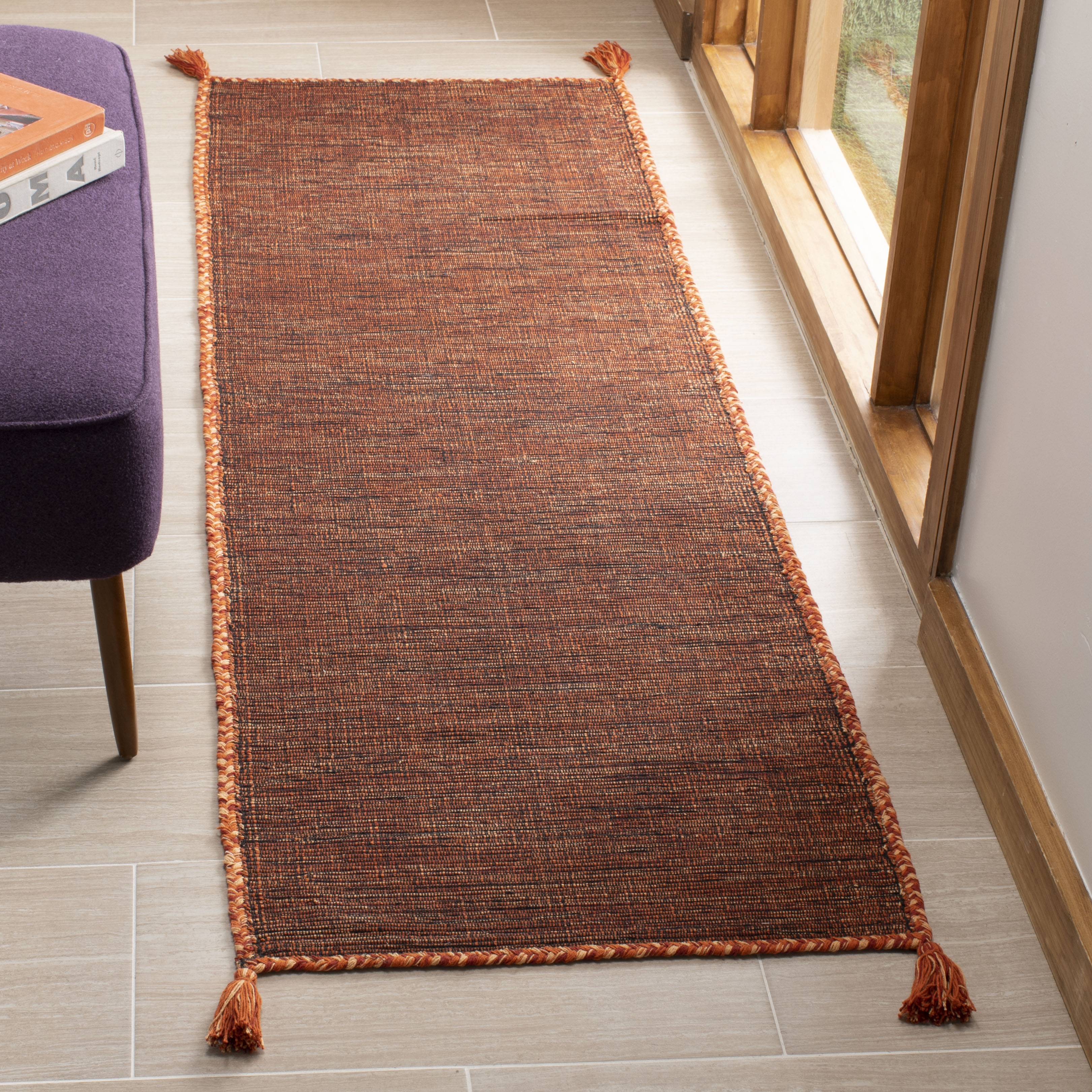 Arlo Home Hand Woven Area Rug, MTK150P, Orange/Black,  2' 3" X 7' - Image 1