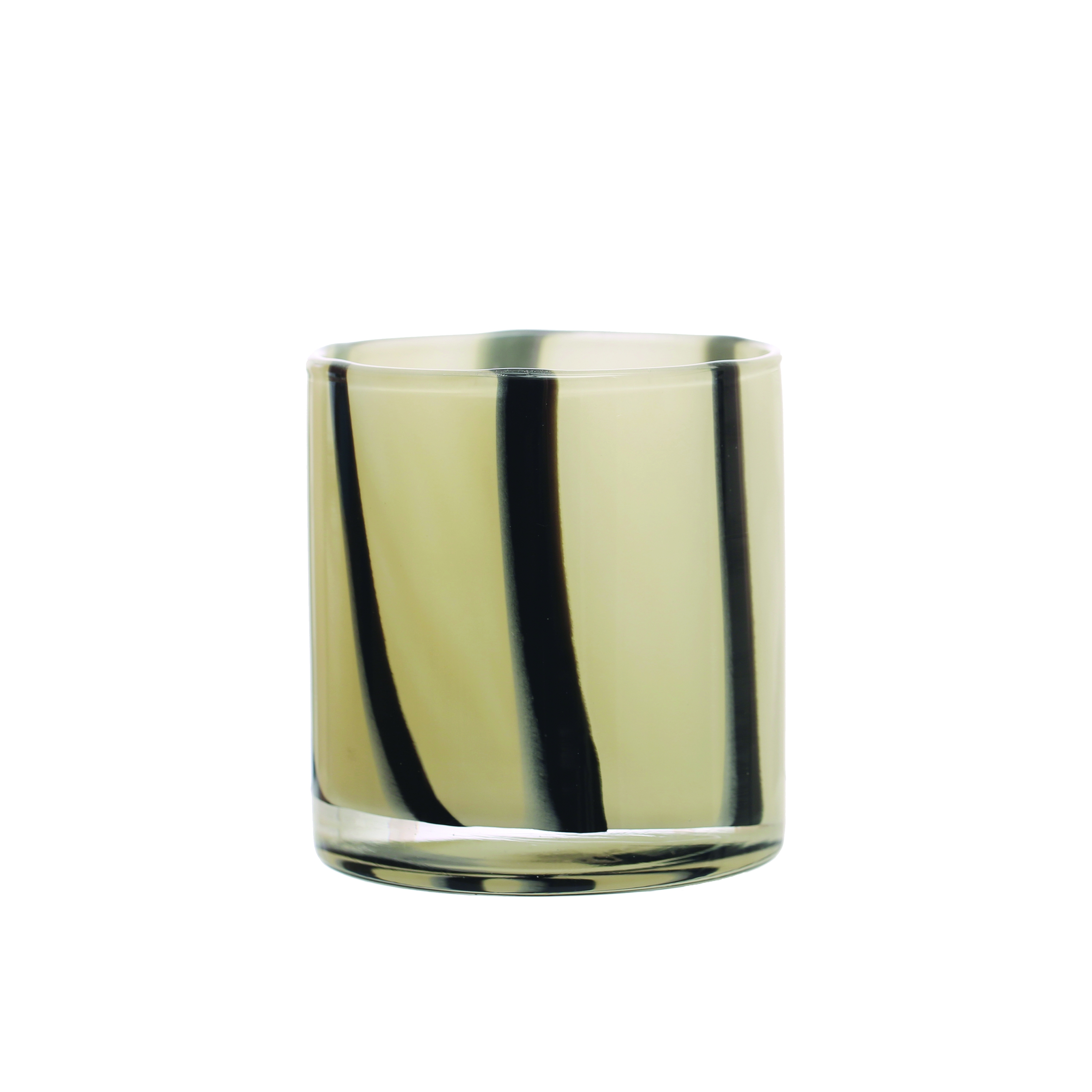 Round Glass Candle Holder/Vase with Stripes, Cream and Black - Image 0