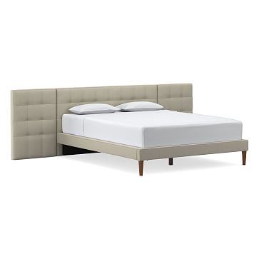 Grid Tufted Low Wide Bed, Queen, Performance Velvet, Stone - Image 0