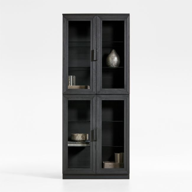 Calypso 36" Black Wood Tall Storage Cabinet with Glass Doors - Image 0