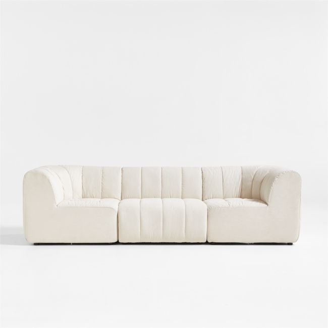 Jade Heathered Ivory 3-Piece Kids Puffer Modular Sofa - Image 0