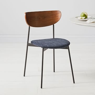 Modern Petal Wood/Upholstered Dining Chair,Performance Coastal Linen,White,Dark Bronze - Image 1