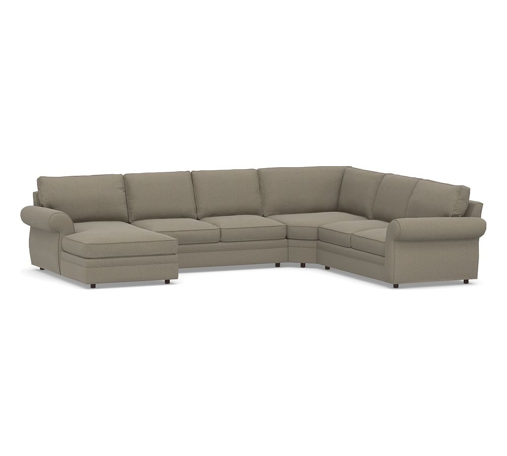 Pearce Roll Arm Upholstered Right Arm 4-Piece Chaise Sectional with Wedge, Down Blend Wrapped Cushions, Chenille Basketweave Taupe - Image 0