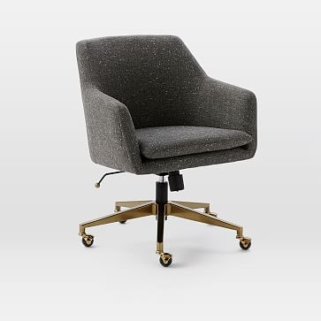 Helvetica Office Chair, Performance Coastal Linen, Platinum, Antique Bronze - Image 1