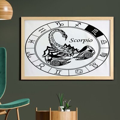 Ambesonne Zodiac Wall Art With Frame, Astrology Element Scorpio Ecliptic Path Of Sun Across Celestial Sphere Print, Printed Fabric Poster For Bathroom Living Room Dorms, 35" X 23", Black And White - Image 0