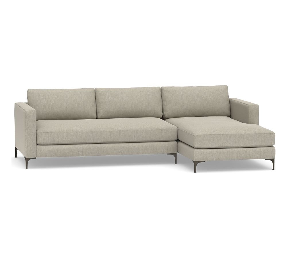 Jake Upholstered Left Arm 2-Piece Sectional with Chaise 2x1 with Bronze Legs, Polyester Wrapped Cushions, Chenille Basketweave Pebble - Image 0