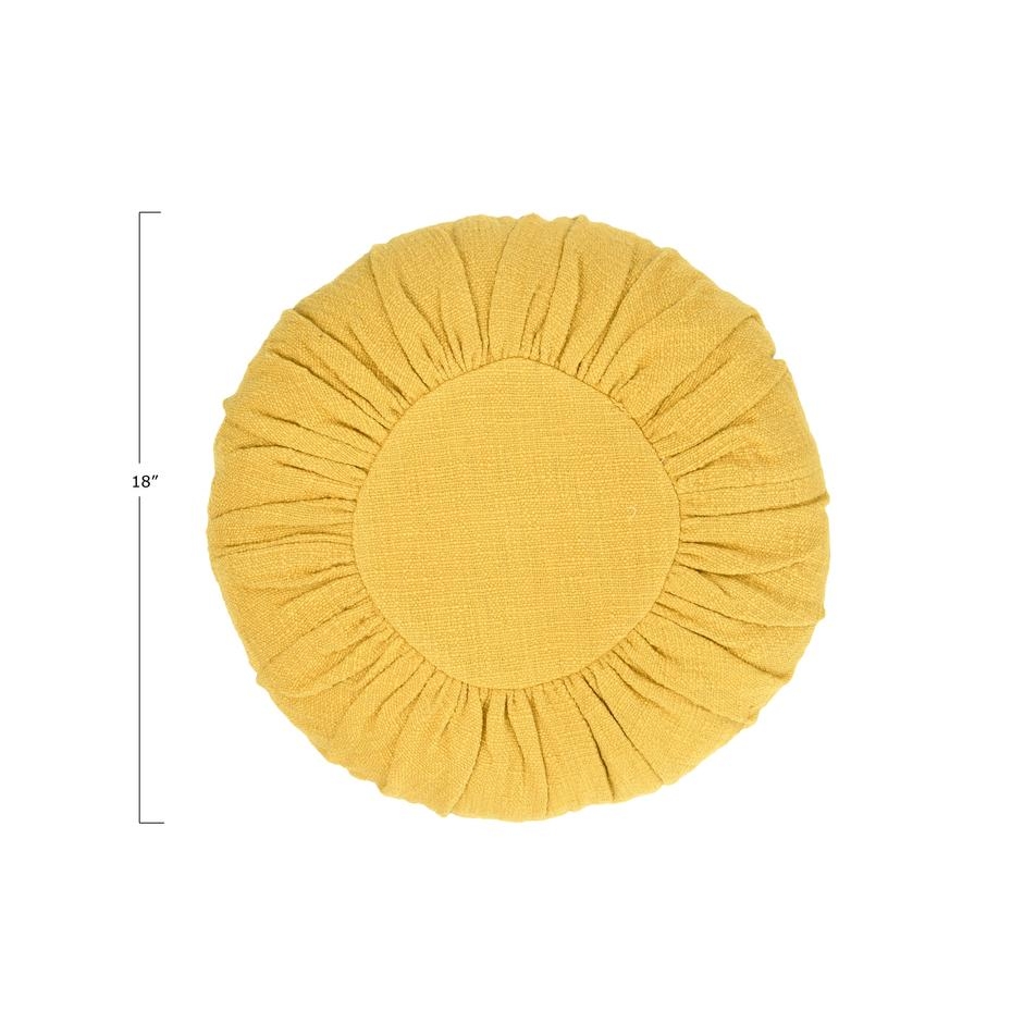 Round Pillow with Gathered Design, Mustard Cotton, 18" - Image 2