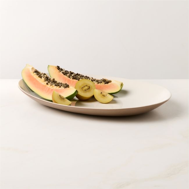 Barchan Oval Brown and White Stoneware Serving Platter by Kravitz Design - Image 0