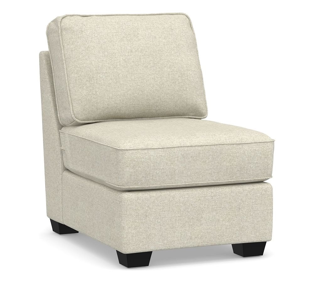 SoMa Fremont Roll Arm Upholstered Armless Chair, Polyester Wrapped Cushions, Performance Heathered Basketweave Alabaster White - Image 0
