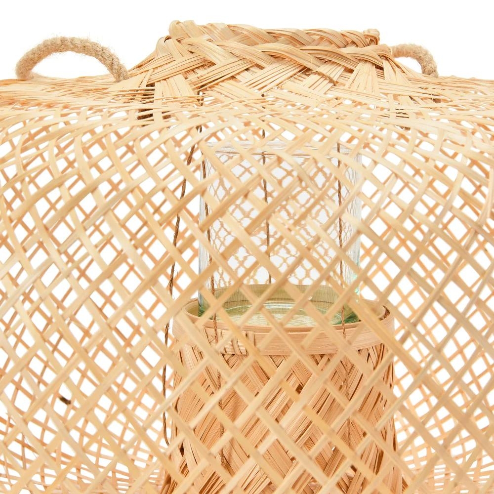 Hand-Woven Bamboo Lantern with Jute Handle & Glass Insert, Natural - Image 2