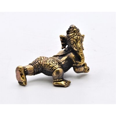 Crawling Baby Ganesh Figurine. Fine Hand Details On Brass With Lovely Gold Patina. - Image 0