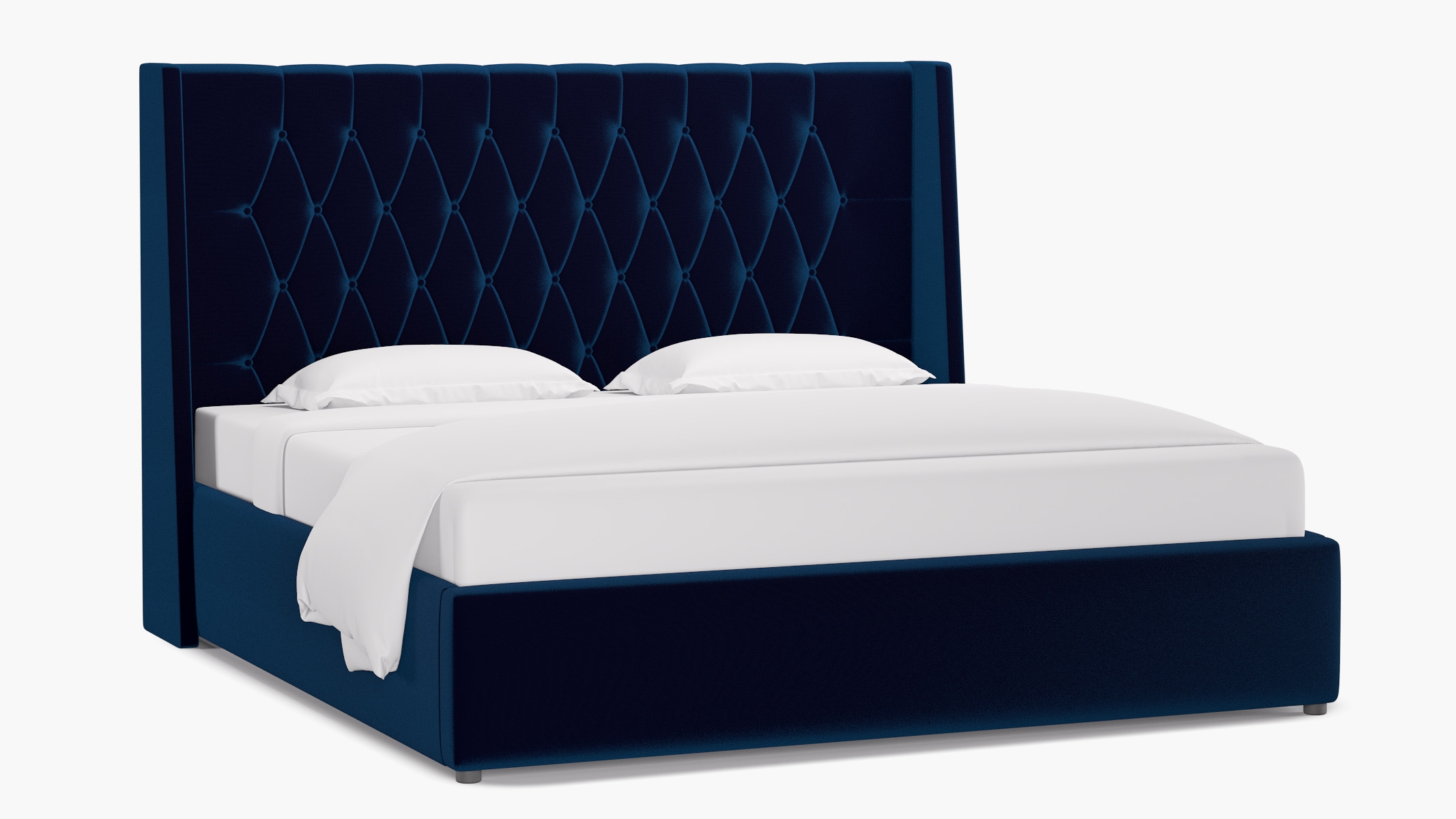 Tufted Wingback Bed, Cobalt Performance Plush Velvet, King - Image 1