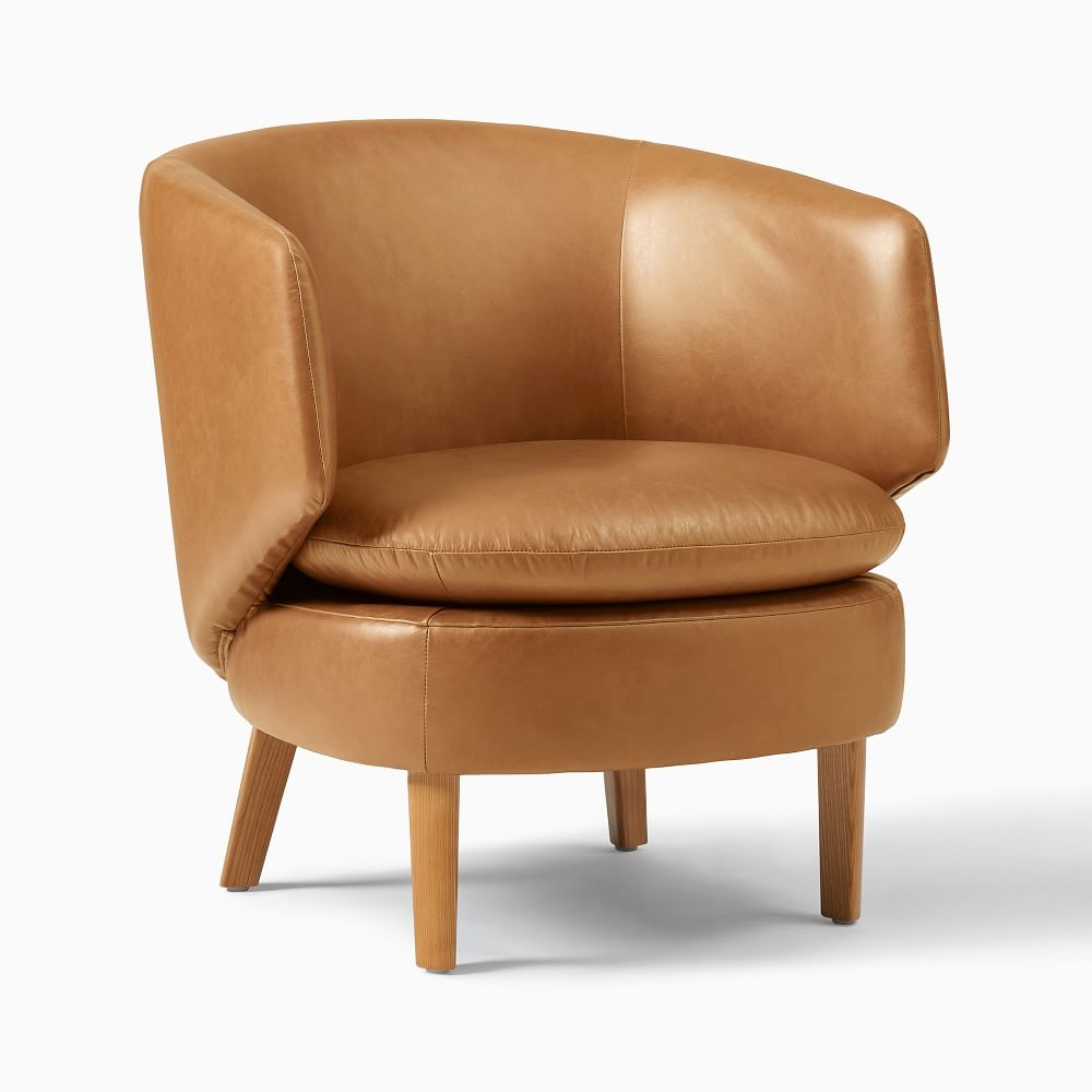 Crescent Lounge Chair Poly Sesame Ludlow Leather Almond - Image 0