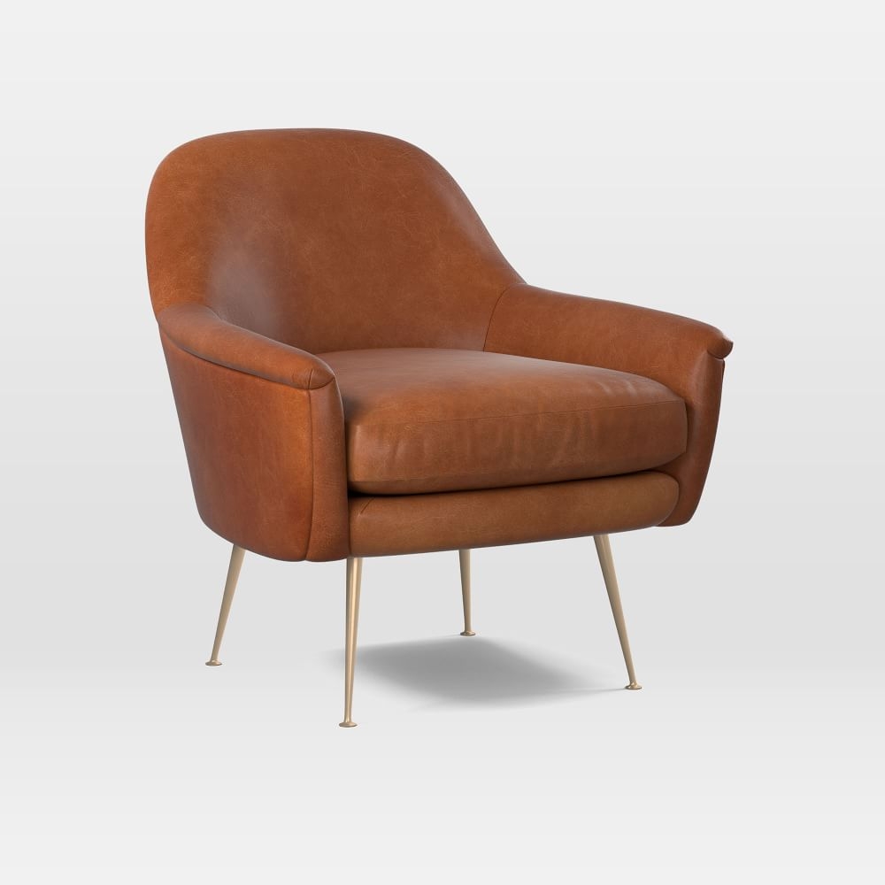 Phoebe Midcentury Chair, Poly, Saddle Leather, Nut, Brass - Image 0