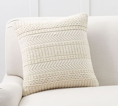 Wool Embroidered Pillow Cover, 20", Ivory - Image 0