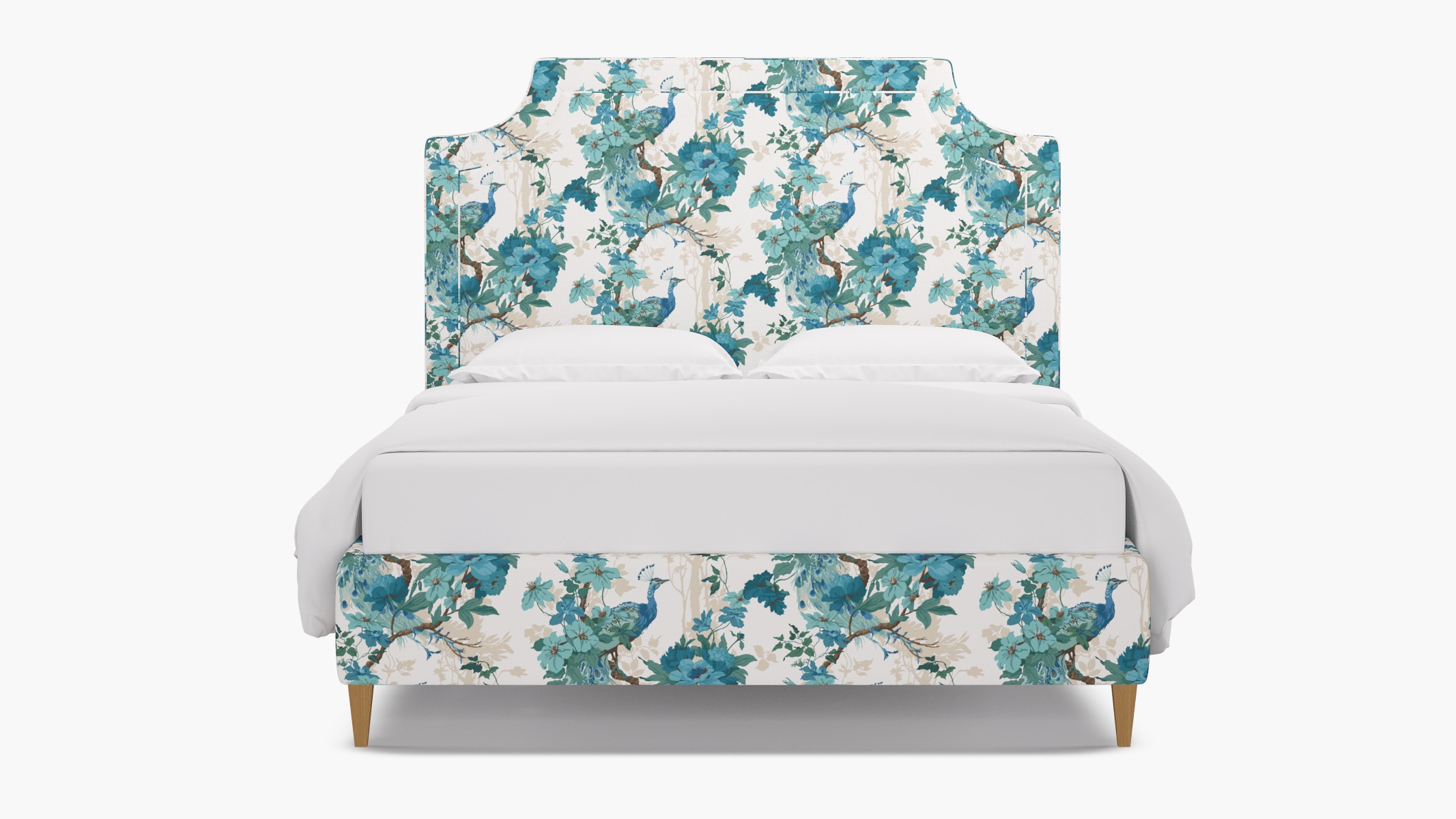 Deco Bed, Turquoise Peacock Park, Natural Square Tapered Leg, Twin - Image 0