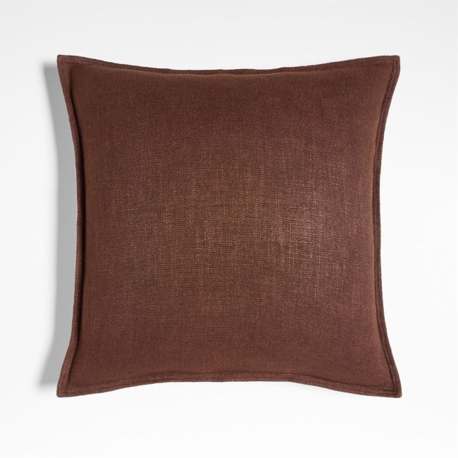 Auburn Brown Laundered Linen 20''x20 Pillow With Feather Insert - Image 0