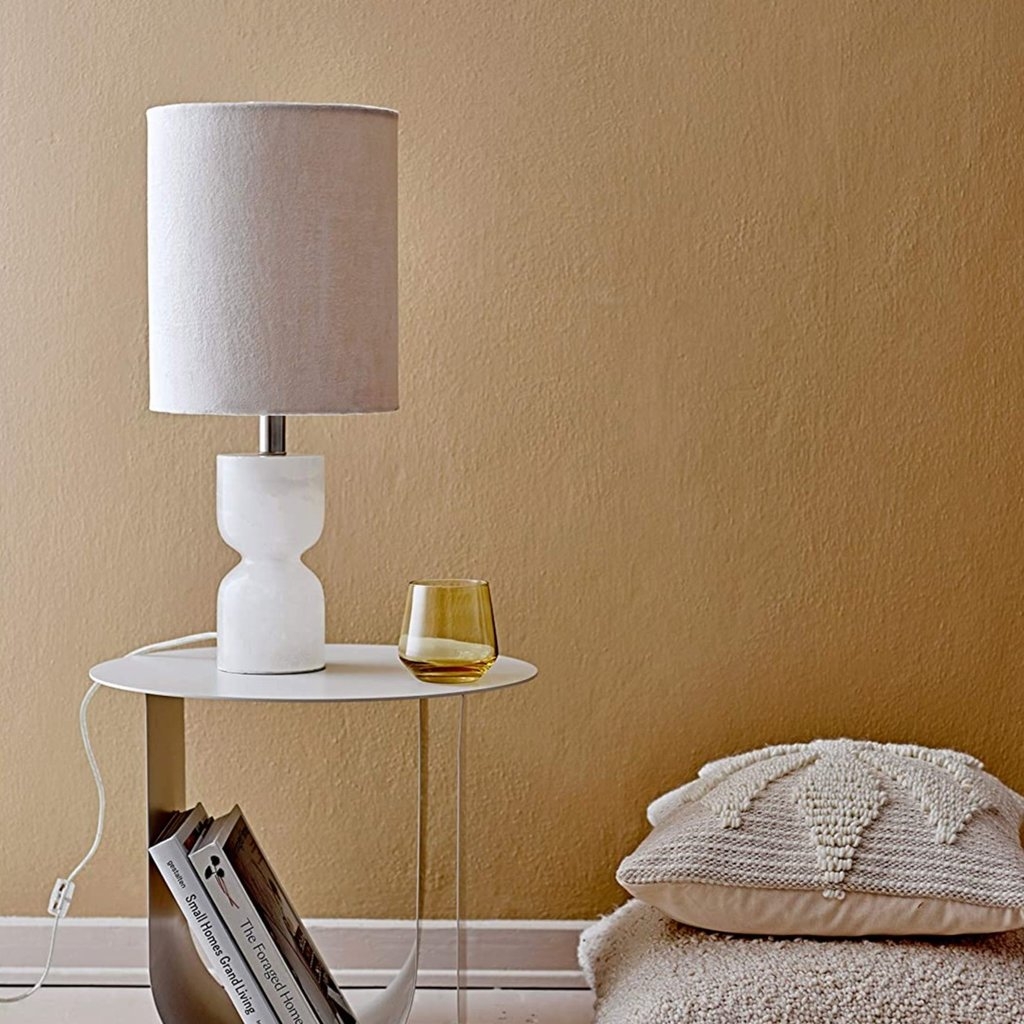 Alabaster Table Lamp with Cotton Velvet Shade, 13.25" - Image 1