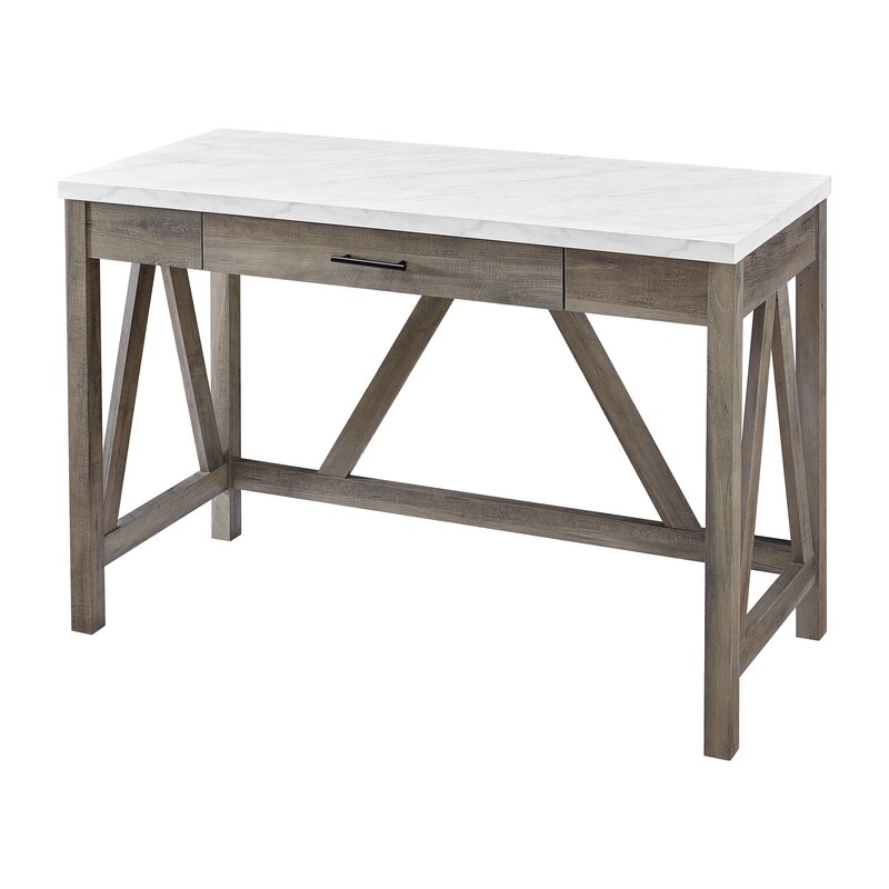 Offerman Desk, Gray Wash & Faux White Marble - Image 4