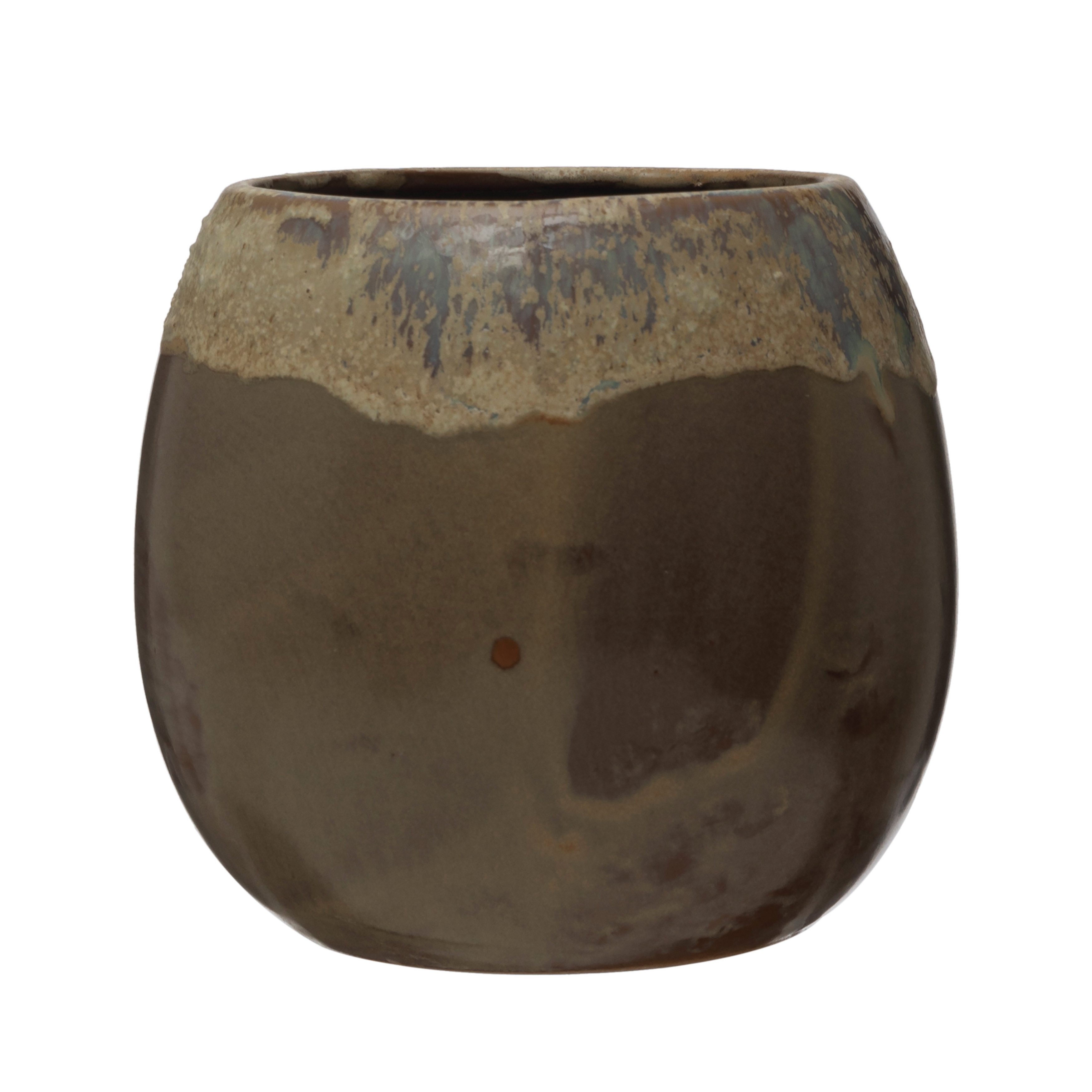  Stoneware Planter, Brown and Caramel Reactive Glaze - Image 0