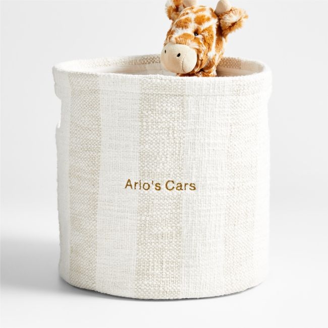 Cove Stone Tan Organic Cotton Striped Shelf Storage Bin - Image 0