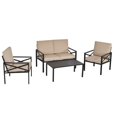4-Piece Patio Furniture Set Garden Conversation Set With Soft Washable Cushions & Strong Steel Frame, Beige - Image 0