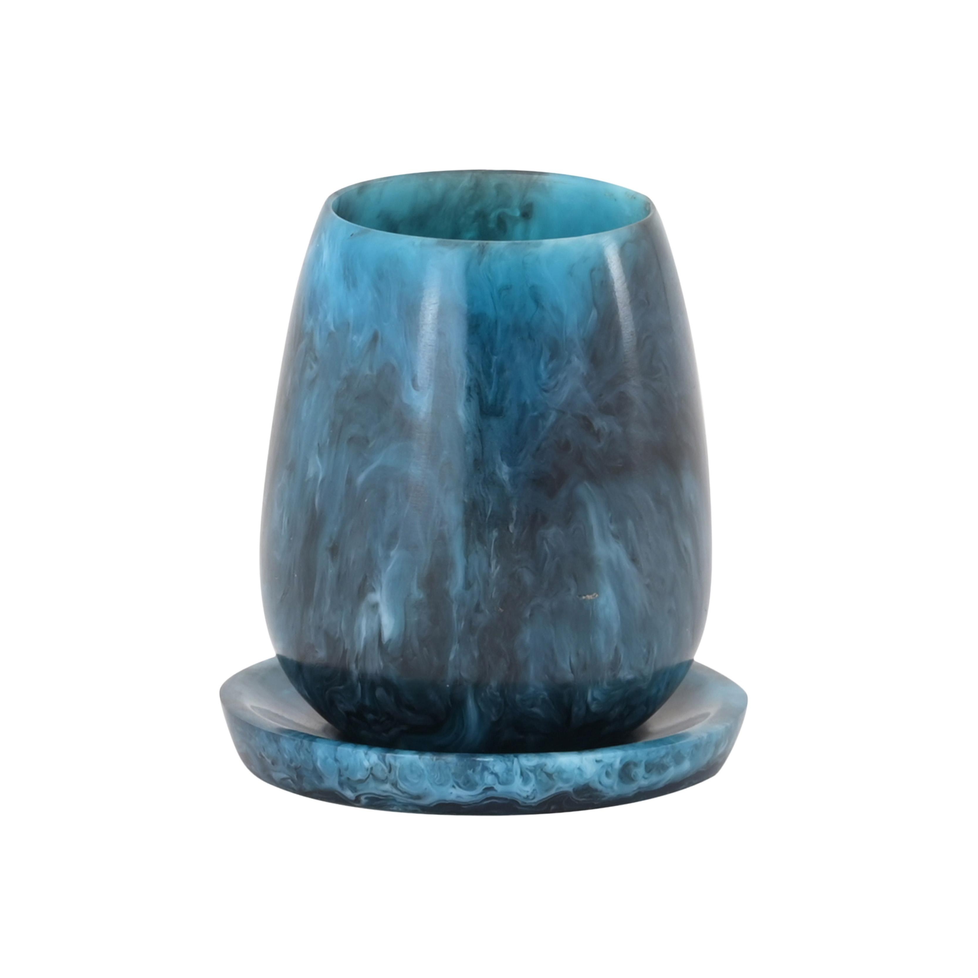 Rounded Blue Swirl Resin Kiddush Cup - Image 0