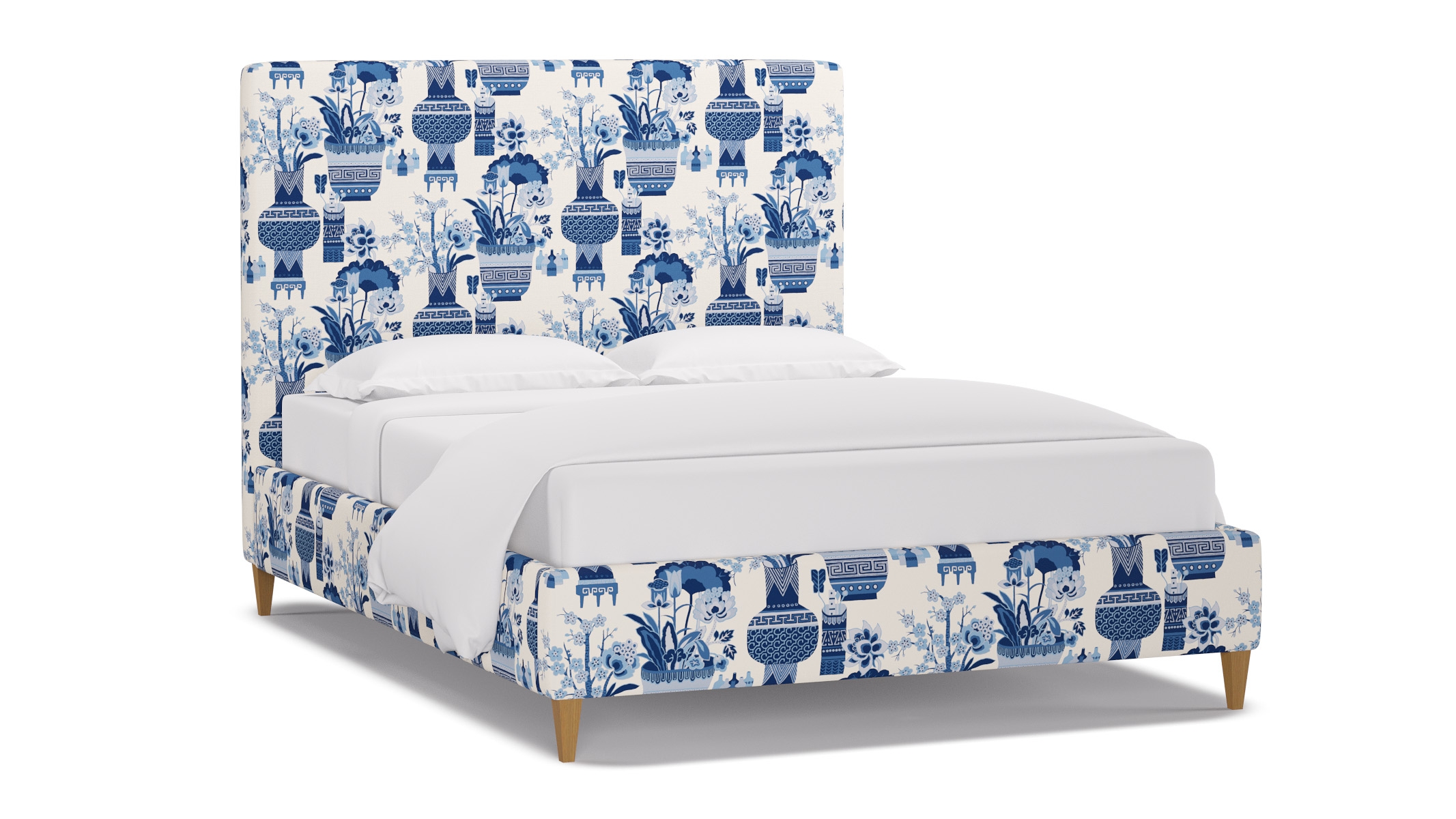 Classic Bed, Delft Kan-Shie, Natural Square Tapered Leg, Queen - Image 1