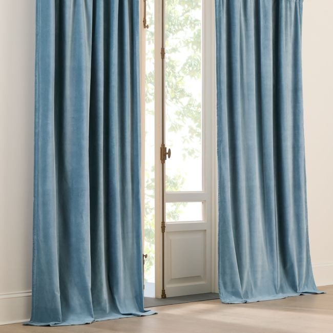 Light Blue Organic Cotton Velvet Window Curtain Panel 48"X84" - Image 0