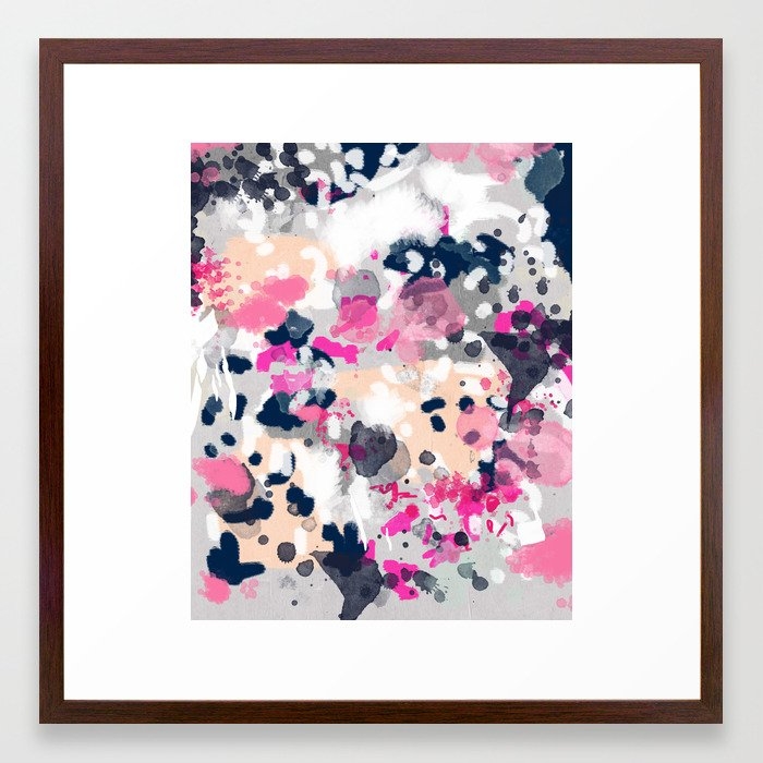 Nico - Abstract Painting In Modern Fresh Colors Navy, Mint, Pink, Cream, White, And Gold Framed Art Print by Charlottewinter - Conservation Walnut - Medium(Gallery) 20" x 20"-22x22 - Image 0