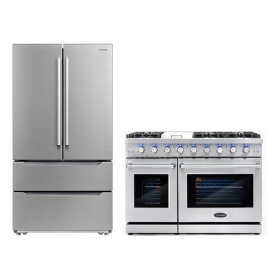 2 Piece Kitchen Package With 48" Free Standing Gas Range & Energy Star French Door Refrigerator  - Image 0