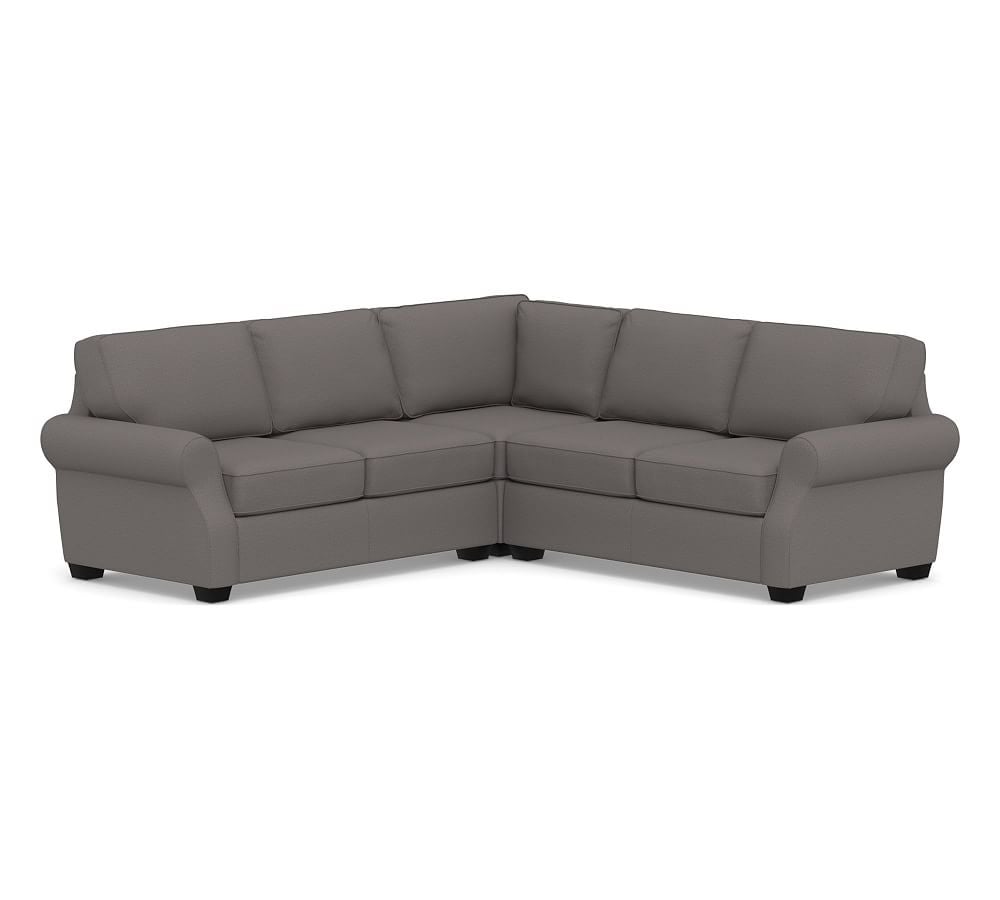 SoMa Fremont Roll Arm Upholstered 3-Piece L-Shaped Corner Sectional, Polyester Wrapped Cushions, Sunbrella(R) Performance Slub Tweed Charcoal - Image 0