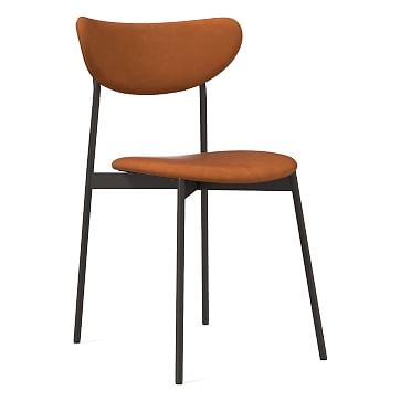 Modern Petal Fully Upholstered Dining Chair, Vegan Leather, Molasses, Chrome - Image 1
