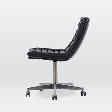 Leather Upholstered Swivel Desk Chair, Black - Image 3
