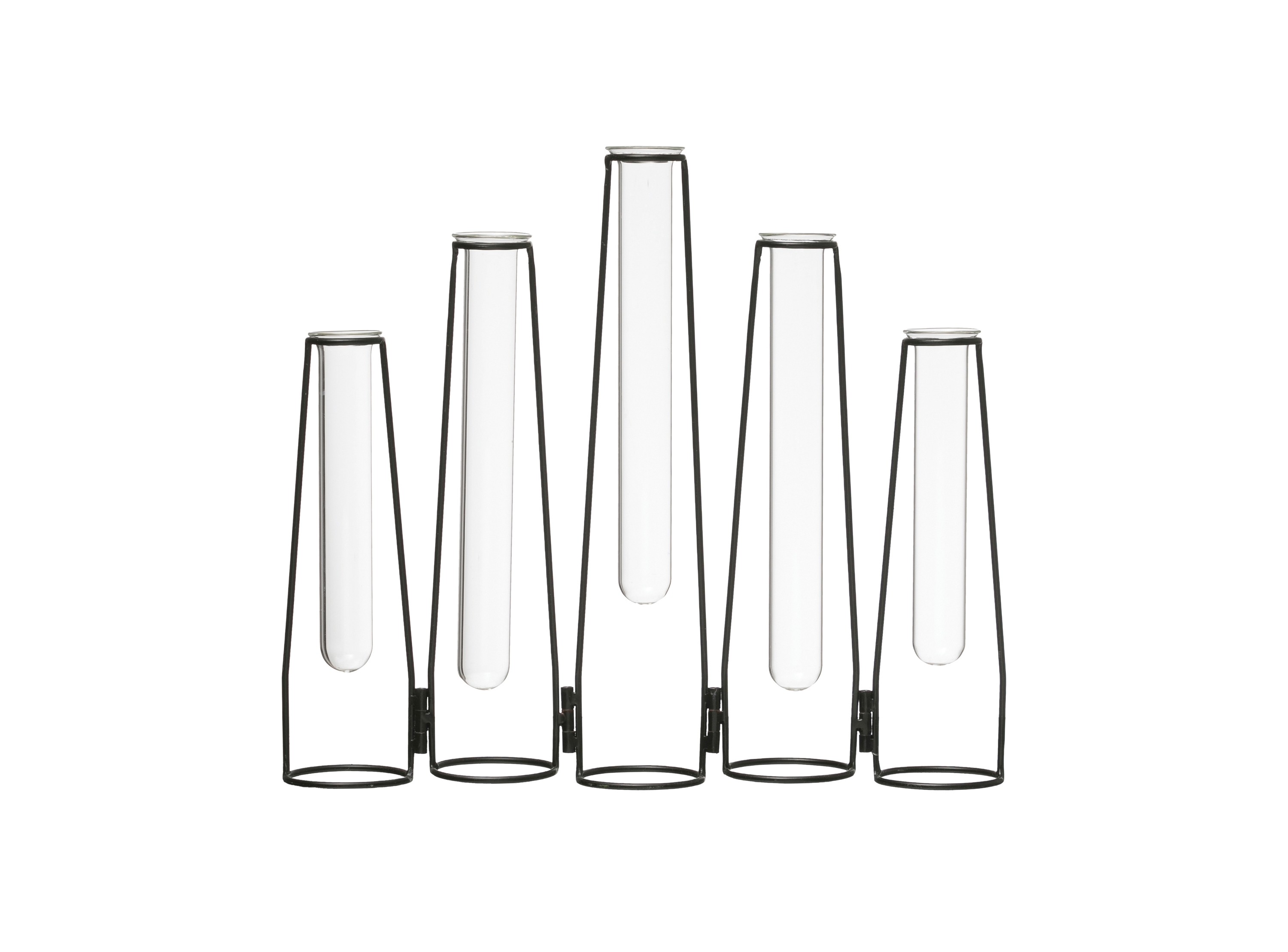 5 Glass Test Tube Vases in 13" Long Foldable Black Metal Frame - Image 0