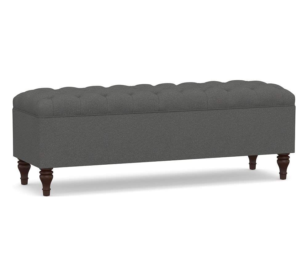 Lorraine Upholstered Tufted Queen Storage Bench, Park Weave Charcoal - Image 0