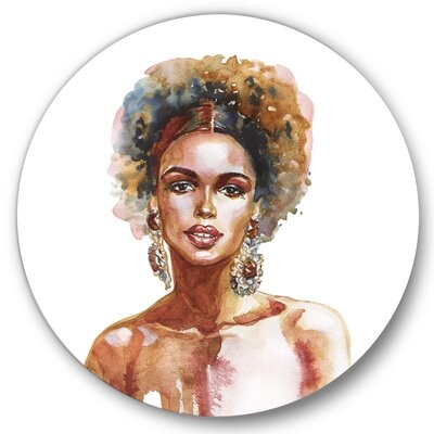 Portrait Of African American Woman V - Modern Metal Circle Wall Art - Image 0