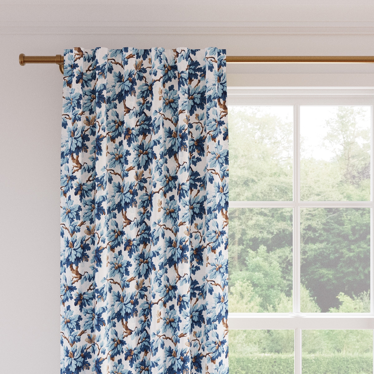 Printed Linen Curtain, Delft Woodland, 50" x 96", Privacy - Image 1
