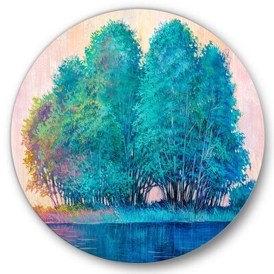 Blue Coloured Tree Impression II - Lake House Metal Circle Wall Art - Image 0