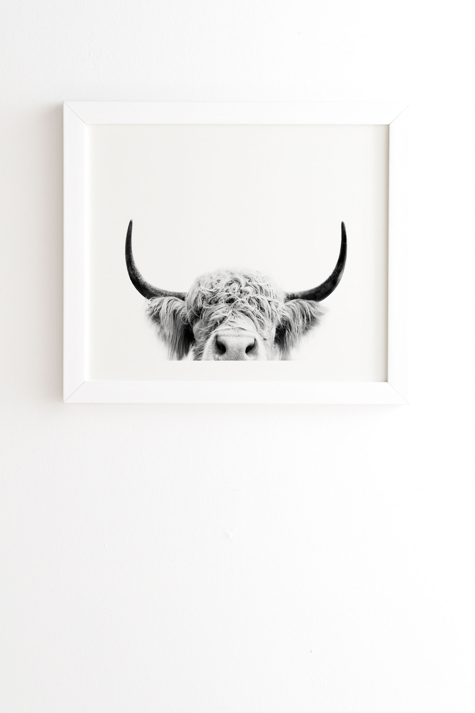 Peeking Highland Cow by Sisi and Seb - Framed Wall Art Basic White 20" x 20" - Image 0