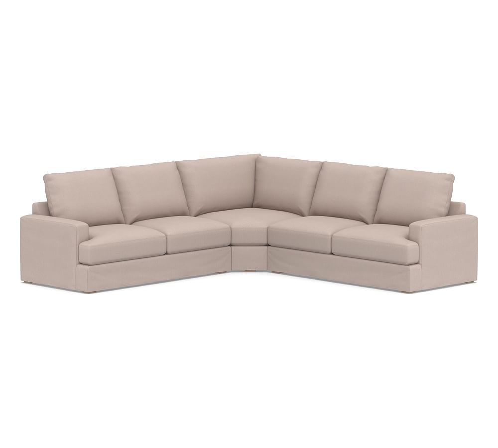 Canyon Square Arm Slipcovered 3-Piece L-Shaped Wedge Sectional, Down Blend Wrapped Cushions, Performance Heathered Tweed Desert - Image 0