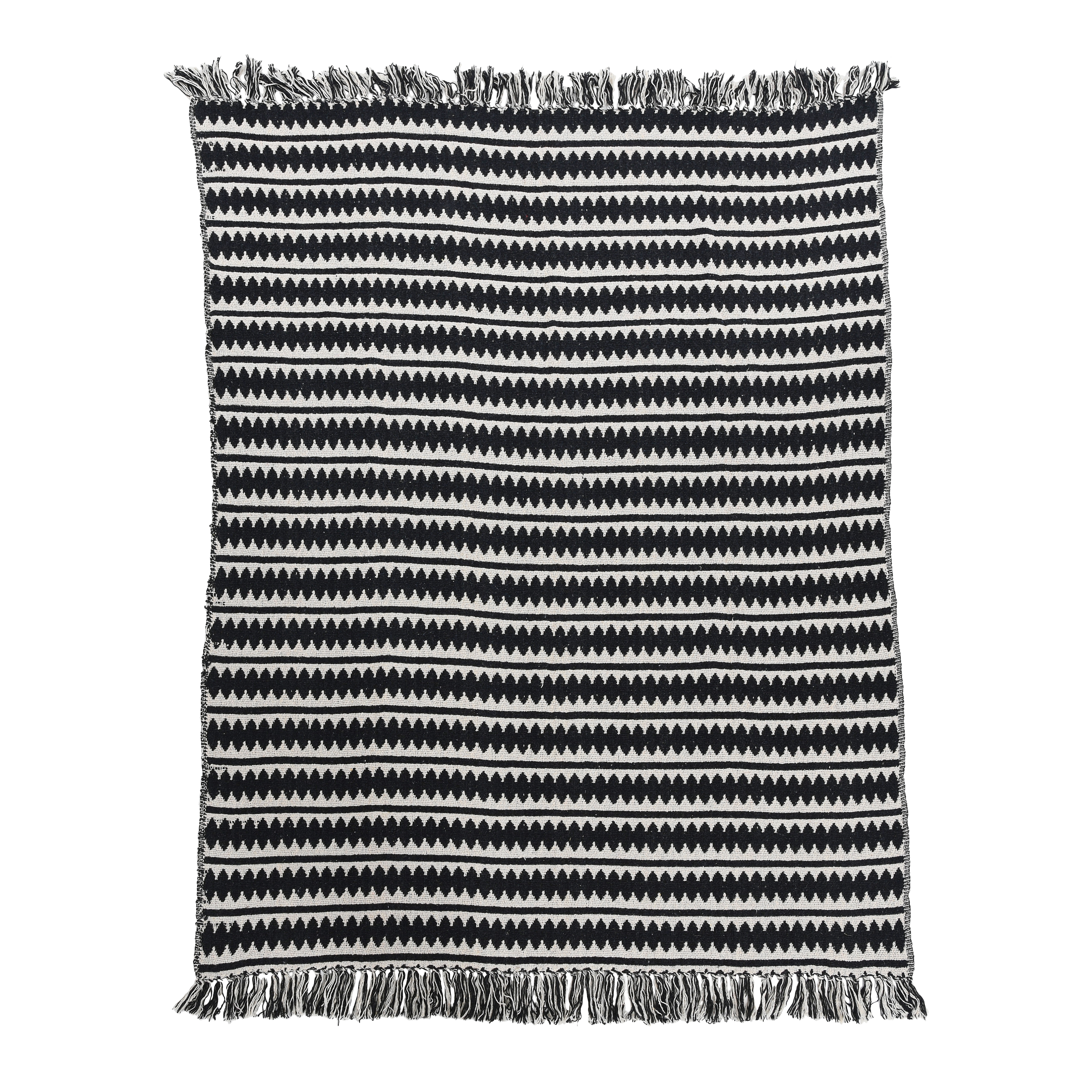 Striped Cotton Throw Blanket with Fringe - Image 0