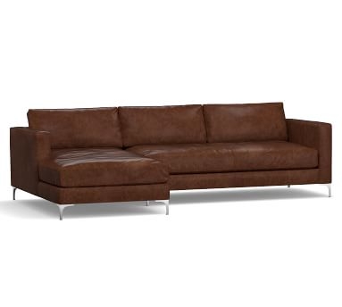 Jake Leather Right Arm 2-Piece Sectional with Chaise with Brushed Nickel Legs, Down Blend Wrapped Cushions, Statesville Molasses - Image 5