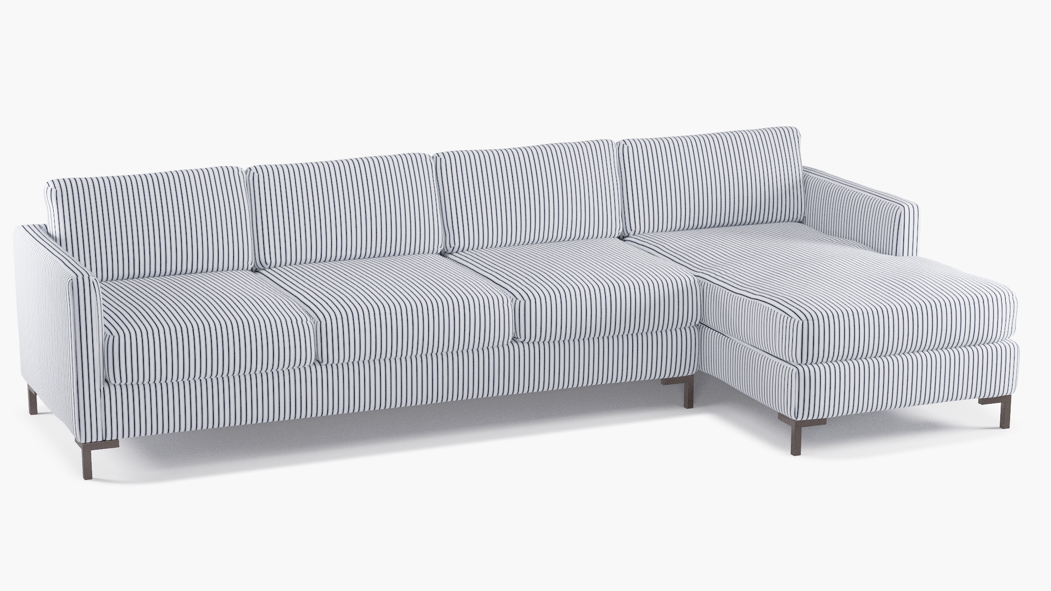 Modern Sectional, Right Facing, Navy Classic Ticking Stripe, Bronze L Leg - Image 1
