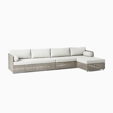 Coastal 3 Pc Sectional Set 4: Left Arm Sofa + Armless Single + Right Arm Chaise, All Weather Wicker, Silverstone - Image 1