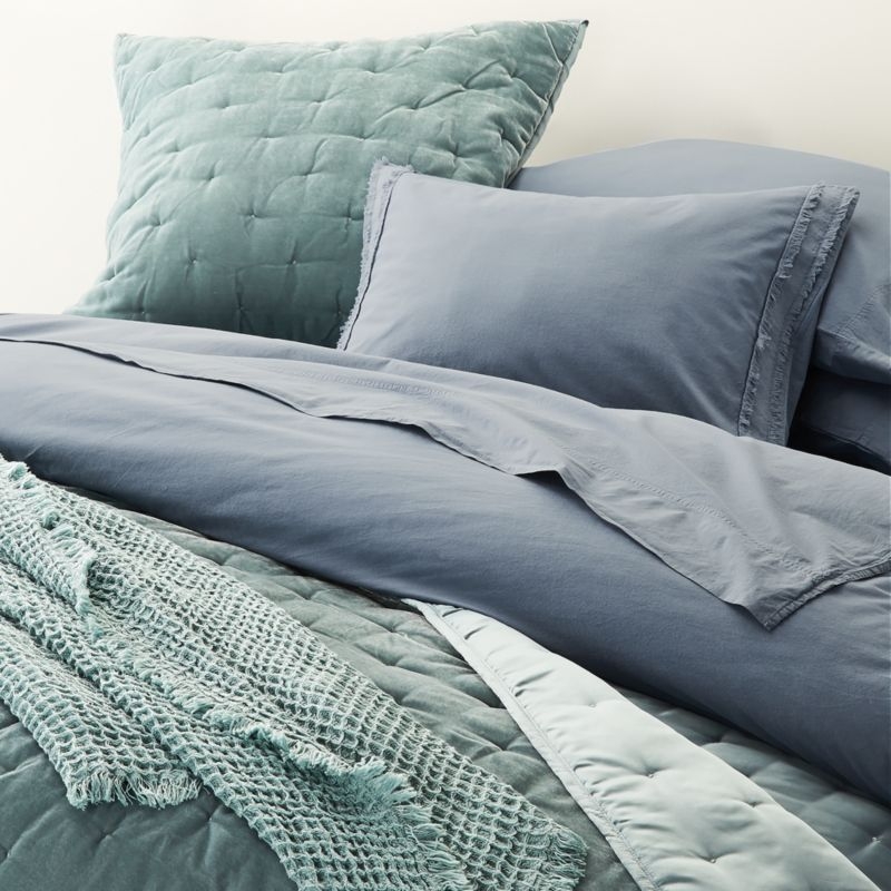 Organic Cotton Blue Eyelash Fringe Standard Pillow Sham - Image 1