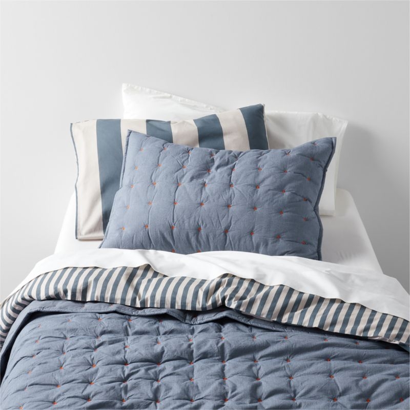 Classic Chambray Ashen Blue Organic Cotton Kids Pillow Sham - Image 1