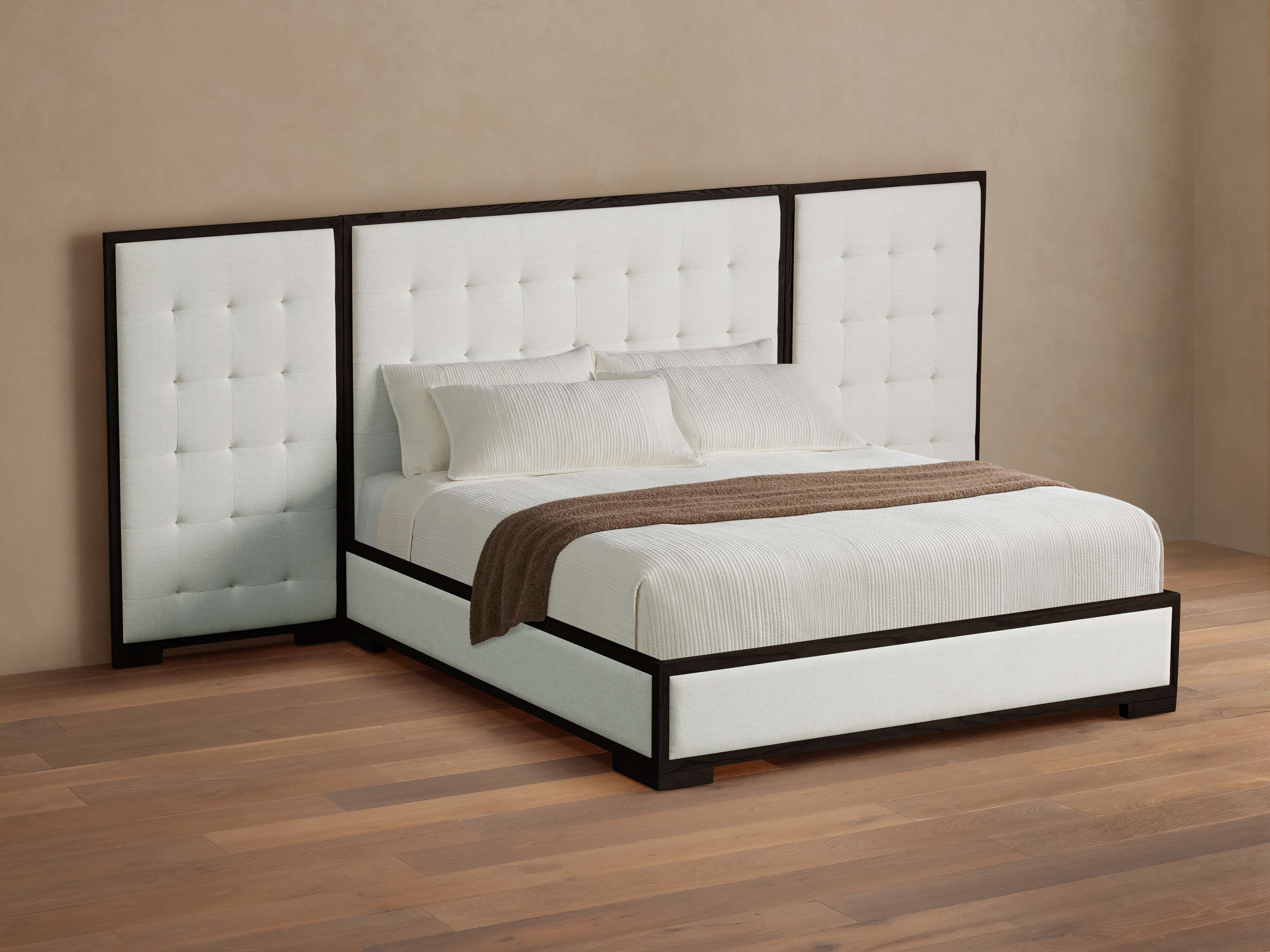 Darien Extended Box-Tufted Panel Bed in Upholstered 60" Cali King None  Nomad Snow/Ebony - Image 0